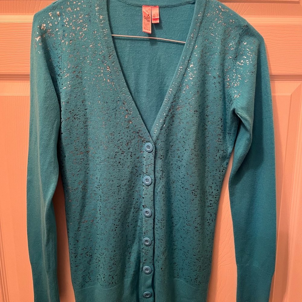 Dolled Up turquoise shimmer cardigan